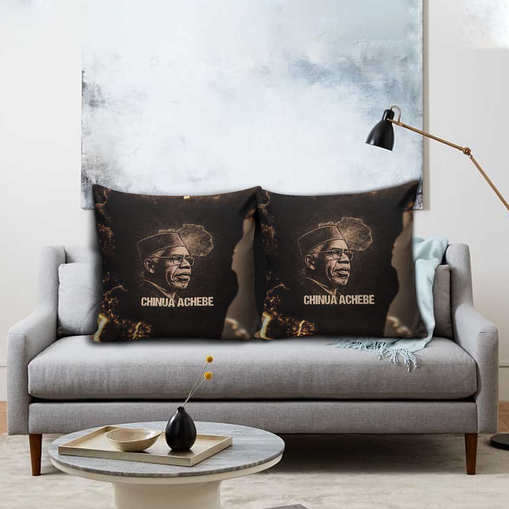 Chinua Achebe Pillow Cover with Sepia Portrait, Lion Historians Quote and Vintage African Map - Wonder Print Shop