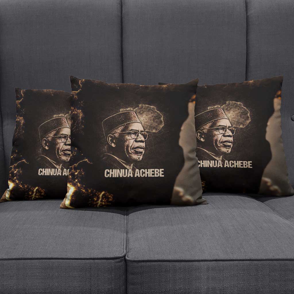 Chinua Achebe Pillow Cover with Sepia Portrait, Lion Historians Quote and Vintage African Map - Wonder Print Shop