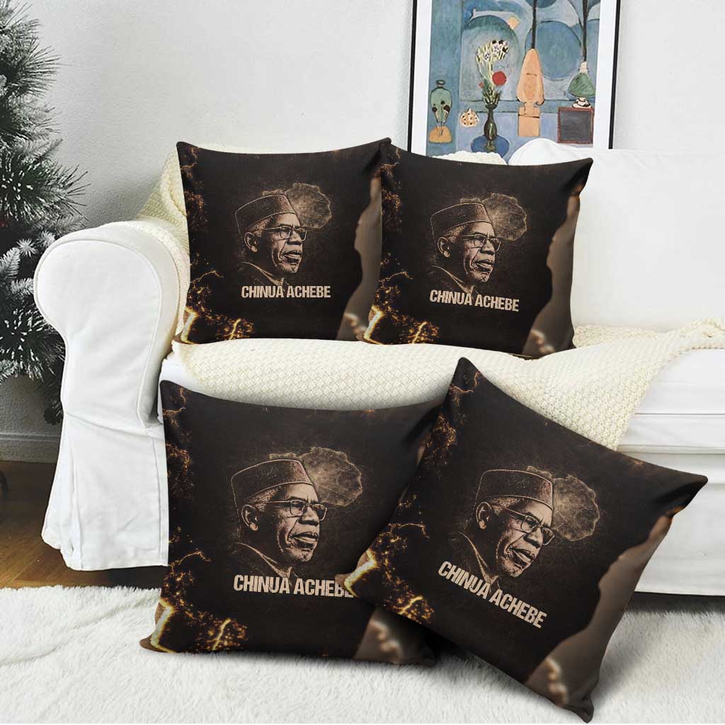 Chinua Achebe Pillow Cover with Sepia Portrait, Lion Historians Quote and Vintage African Map - Wonder Print Shop