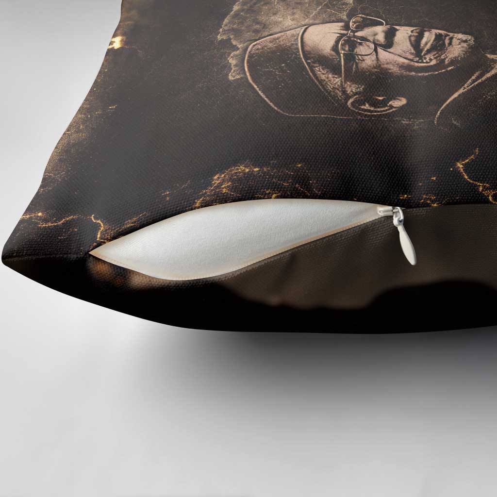 Chinua Achebe Pillow Cover with Sepia Portrait, Lion Historians Quote and Vintage African Map - Wonder Print Shop