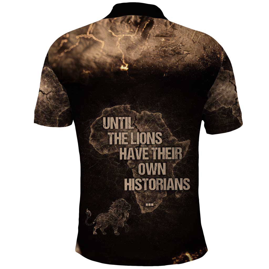 Chinua Achebe Polo Shirt with Sepia Portrait, Lion Historians Quote and Vintage African Map - Wonder Print Shop