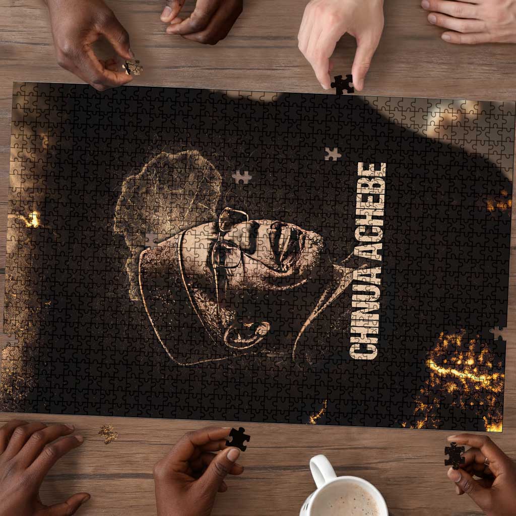 Chinua Achebe Puzzle with Sepia Portrait, Lion Historians Quote and Vintage African Map - Wonder Print Shop