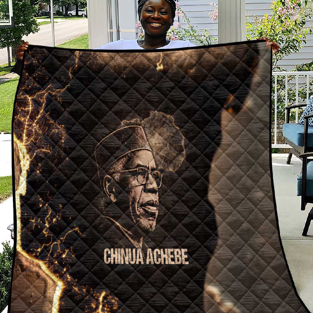 Chinua Achebe Quilt with Sepia Portrait, Lion Historians Quote and Vintage African Map - Wonder Print Shop