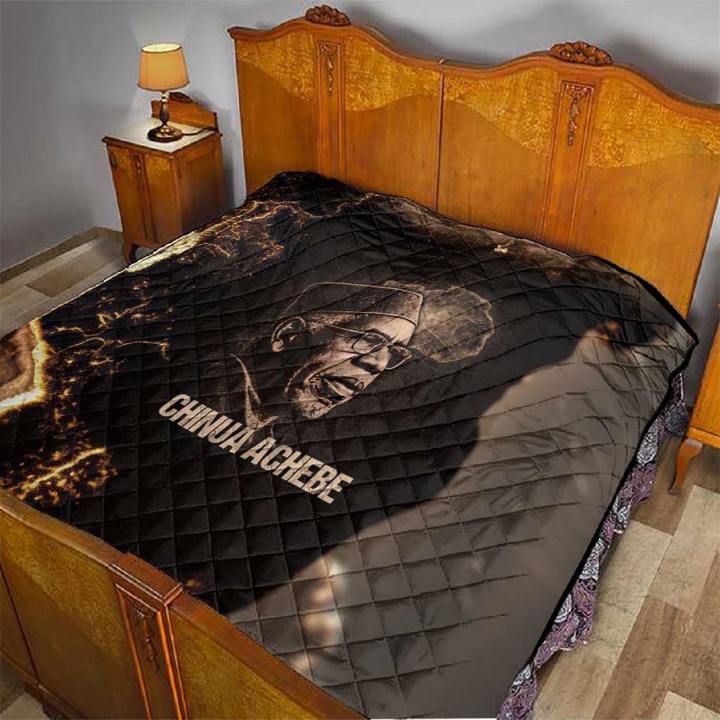 Chinua Achebe Quilt with Sepia Portrait, Lion Historians Quote and Vintage African Map - Wonder Print Shop