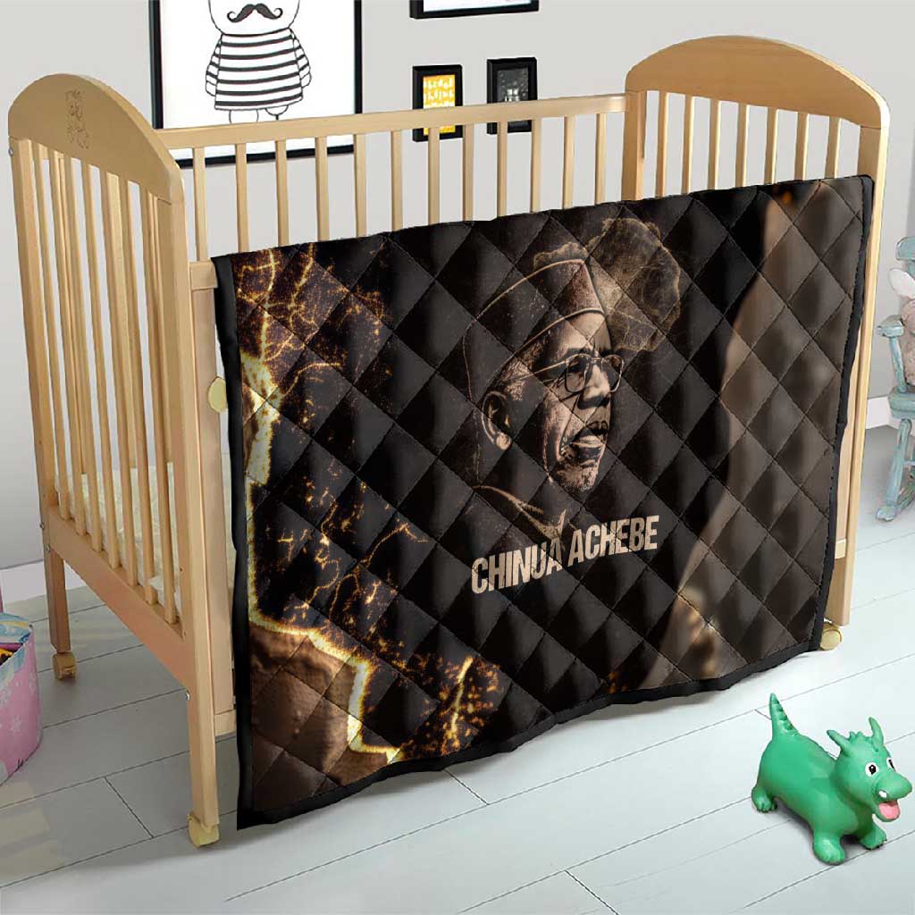 Chinua Achebe Quilt with Sepia Portrait, Lion Historians Quote and Vintage African Map - Wonder Print Shop