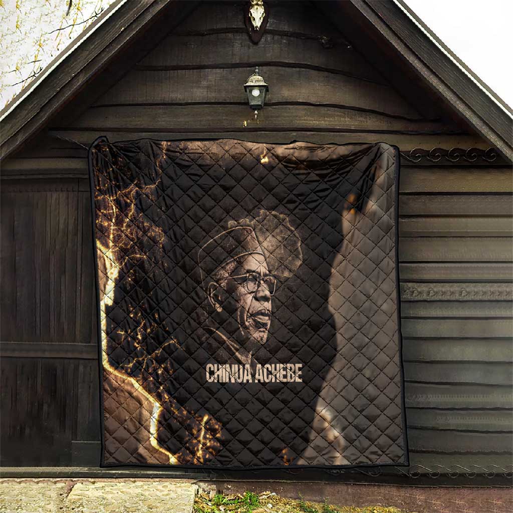 Chinua Achebe Quilt with Sepia Portrait, Lion Historians Quote and Vintage African Map - Wonder Print Shop