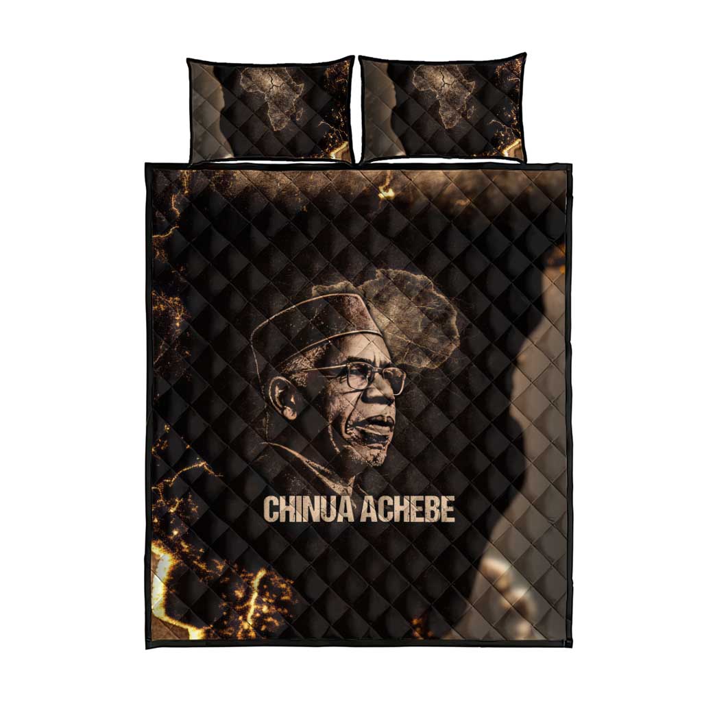 Chinua Achebe Quilt Bed Set with Sepia Portrait, Lion Historians Quote and Vintage African Map - Wonder Print Shop