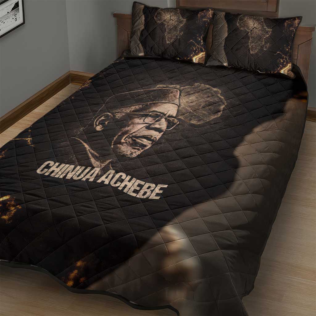 Chinua Achebe Quilt Bed Set with Sepia Portrait, Lion Historians Quote and Vintage African Map - Wonder Print Shop