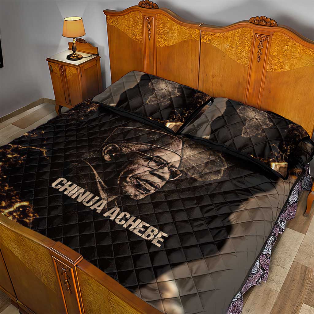 Chinua Achebe Quilt Bed Set with Sepia Portrait, Lion Historians Quote and Vintage African Map - Wonder Print Shop