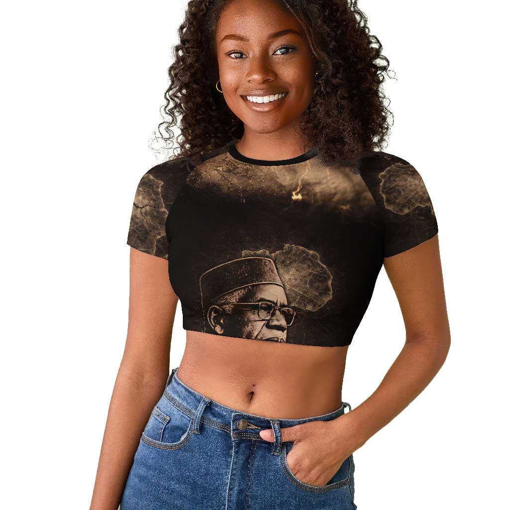 Chinua Achebe Raglan Cropped T shirt with Sepia Portrait, Lion Historians Quote and Vintage African Map - Wonder Print Shop