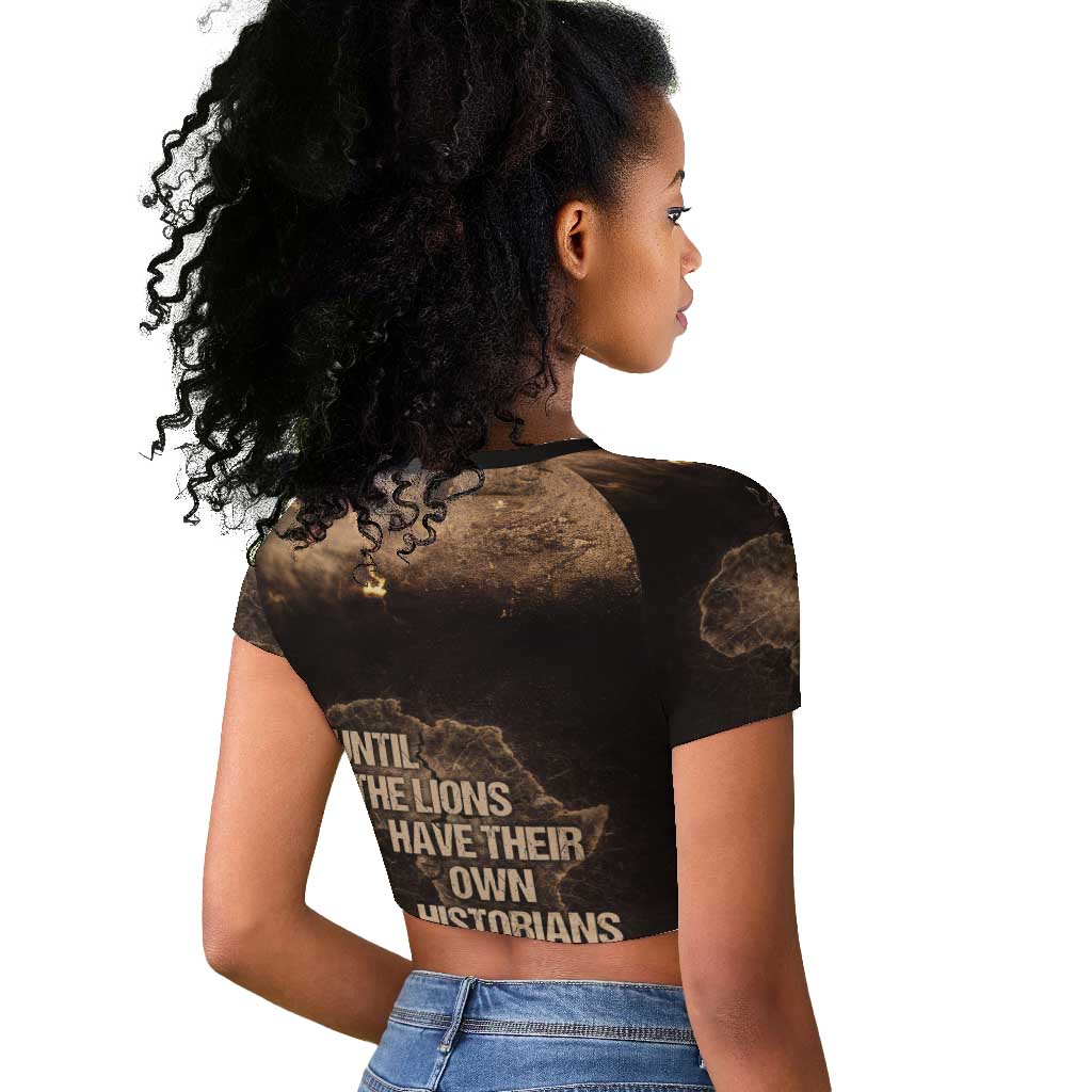 Chinua Achebe Raglan Cropped T shirt with Sepia Portrait, Lion Historians Quote and Vintage African Map - Wonder Print Shop