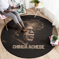 Chinua Achebe Round Carpet with Sepia Portrait, Lion Historians Quote and Vintage African Map - Wonder Print Shop