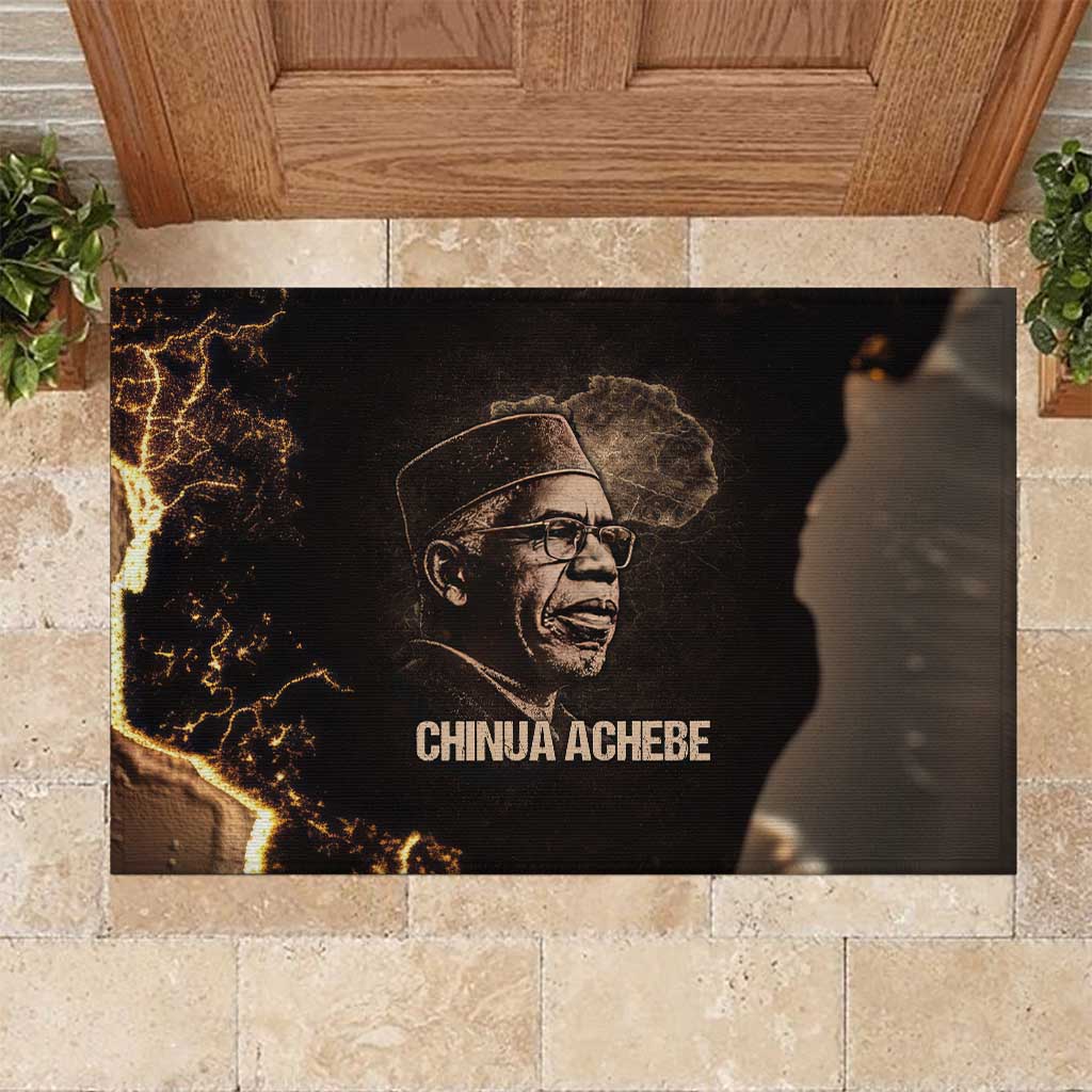 Chinua Achebe Rubber Doormat with Sepia Portrait, Lion Historians Quote and Vintage African Map - Wonder Print Shop