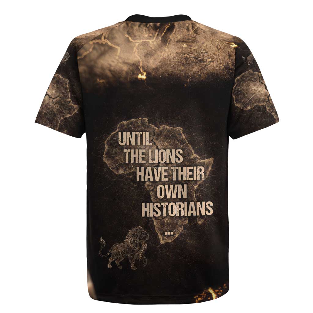Chinua Achebe Rugby Jersey with Sepia Portrait, Lion Historians Quote and Vintage African Map - Wonder Print Shop