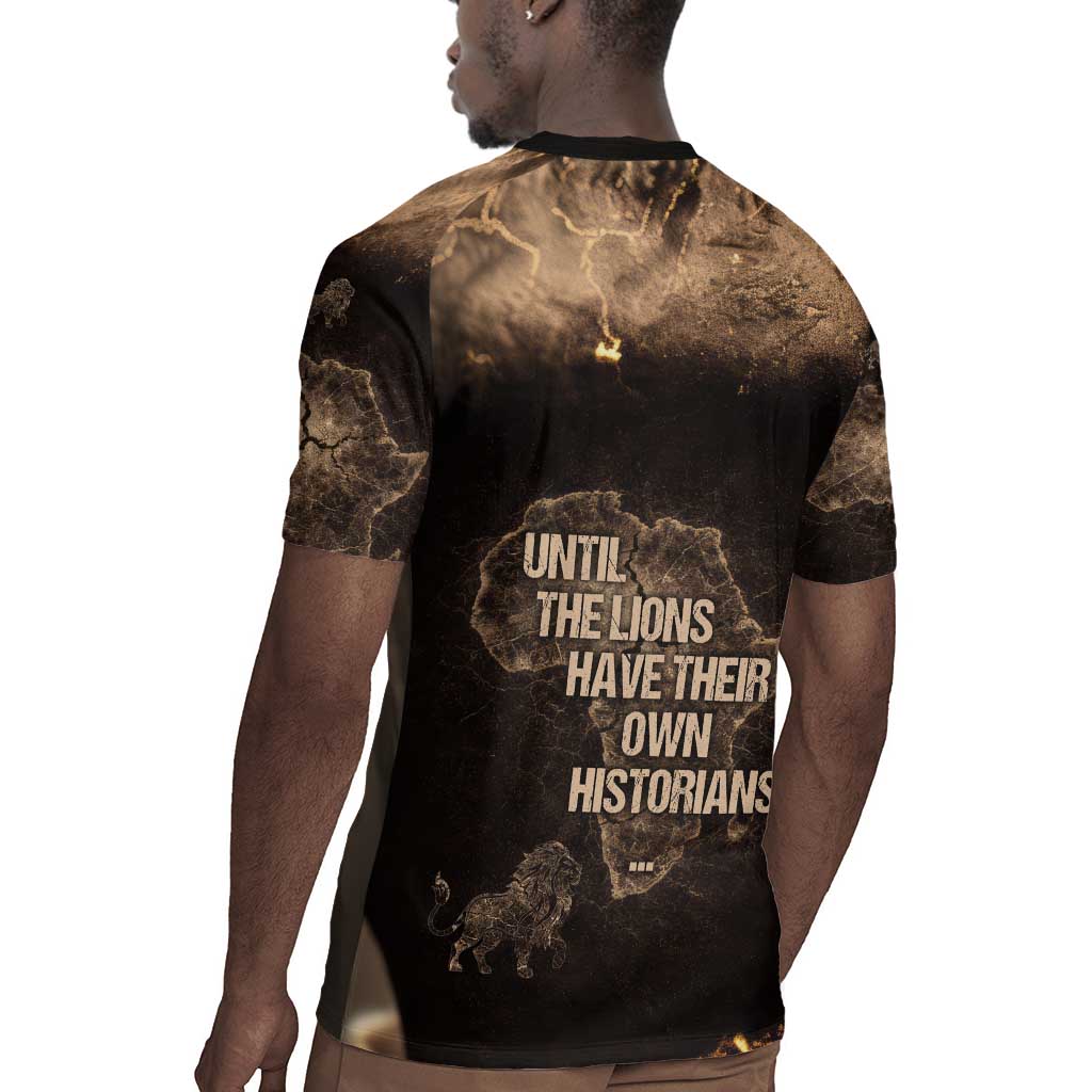 Chinua Achebe Rugby Jersey with Sepia Portrait, Lion Historians Quote and Vintage African Map - Wonder Print Shop