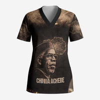 Chinua Achebe Scrub Top with Sepia Portrait, Lion Historians Quote and Vintage African Map - Wonder Print Shop