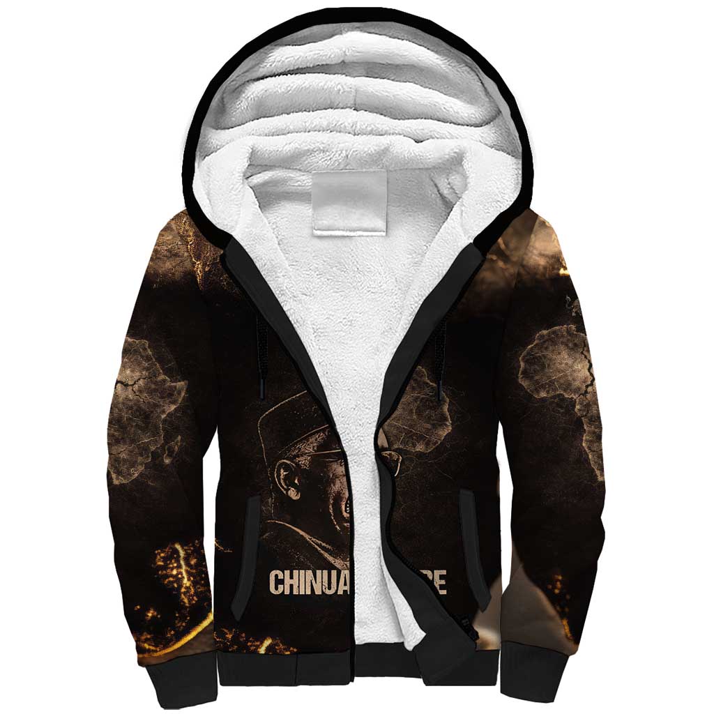 Chinua Achebe Sherpa Hoodie with Sepia Portrait, Lion Historians Quote and Vintage African Map - Wonder Print Shop