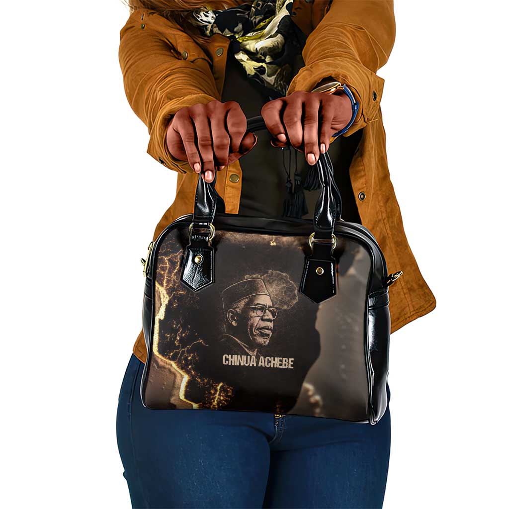 Chinua Achebe Shoulder Handbag with Sepia Portrait, Lion Historians Quote and Vintage African Map - Wonder Print Shop