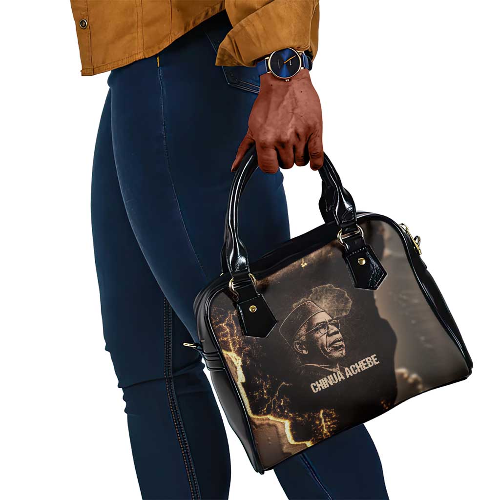 Chinua Achebe Shoulder Handbag with Sepia Portrait, Lion Historians Quote and Vintage African Map - Wonder Print Shop