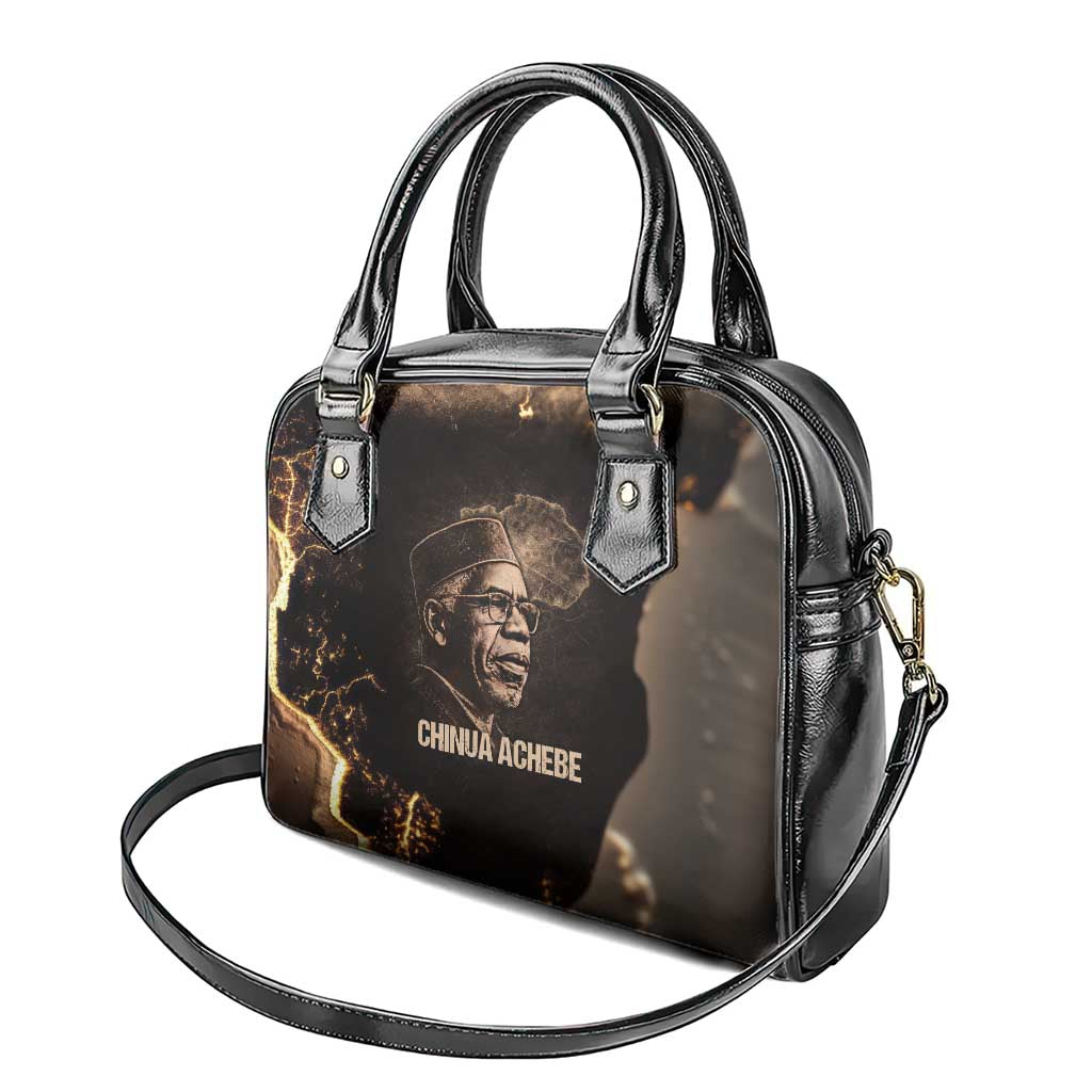 Chinua Achebe Shoulder Handbag with Sepia Portrait, Lion Historians Quote and Vintage African Map - Wonder Print Shop