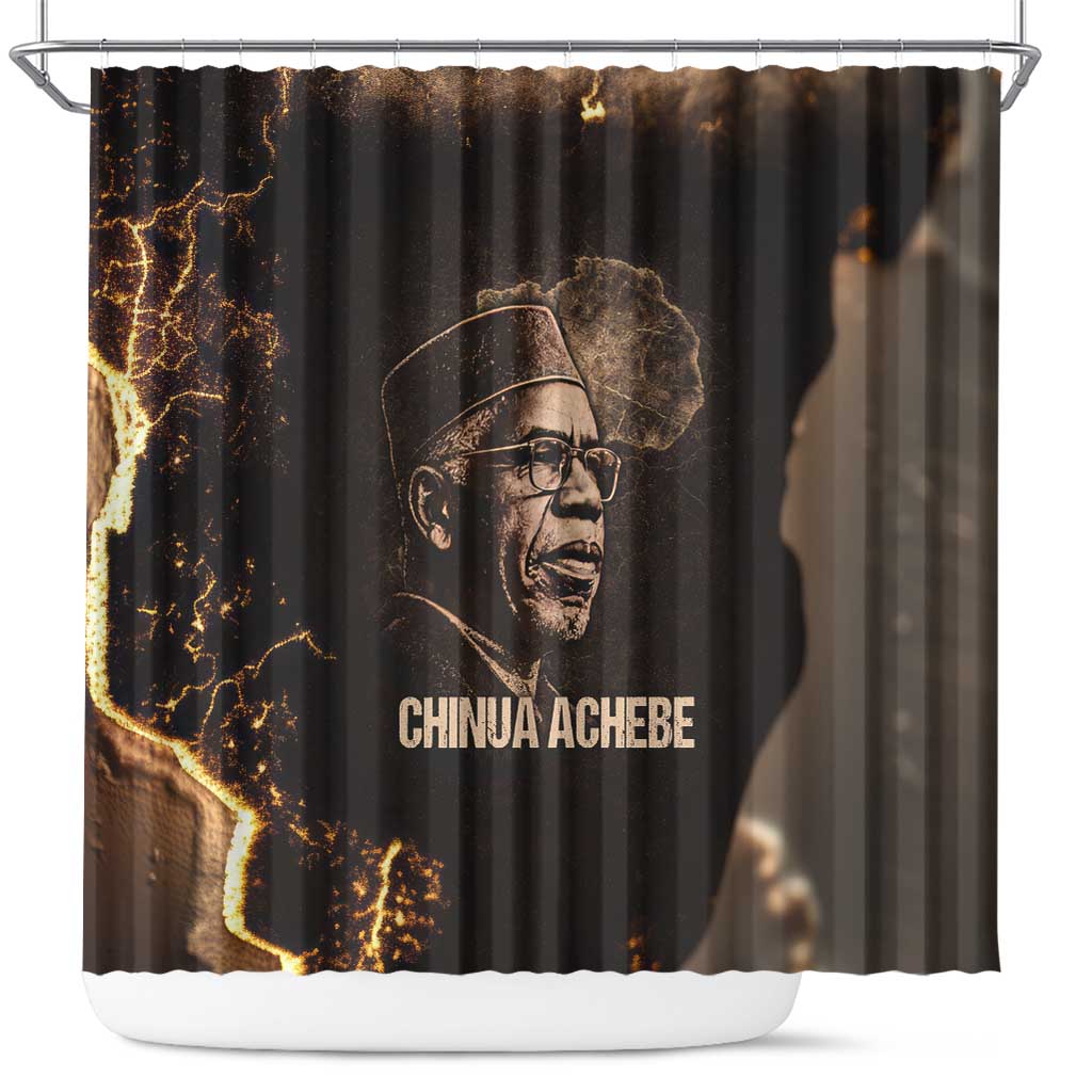 Chinua Achebe Shower Curtain with Sepia Portrait, Lion Historians Quote and Vintage African Map - Wonder Print Shop