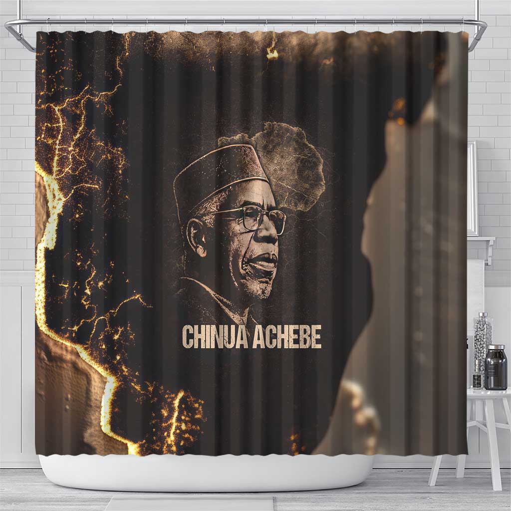 Chinua Achebe Shower Curtain with Sepia Portrait, Lion Historians Quote and Vintage African Map - Wonder Print Shop