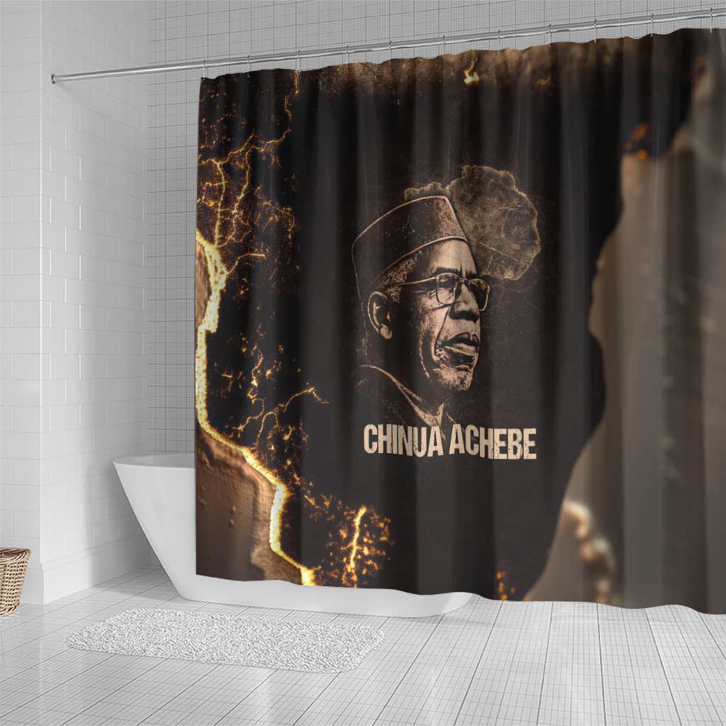 Chinua Achebe Shower Curtain with Sepia Portrait, Lion Historians Quote and Vintage African Map - Wonder Print Shop