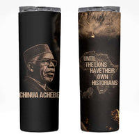 Chinua Achebe Skinny Tumbler with Sepia Portrait, Lion Historians Quote and Vintage African Map - Wonder Print Shop