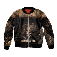 Chinua Achebe Sleeve Zip Bomber Jacket with Sepia Portrait, Lion Historians Quote and Vintage African Map - Wonder Print Shop