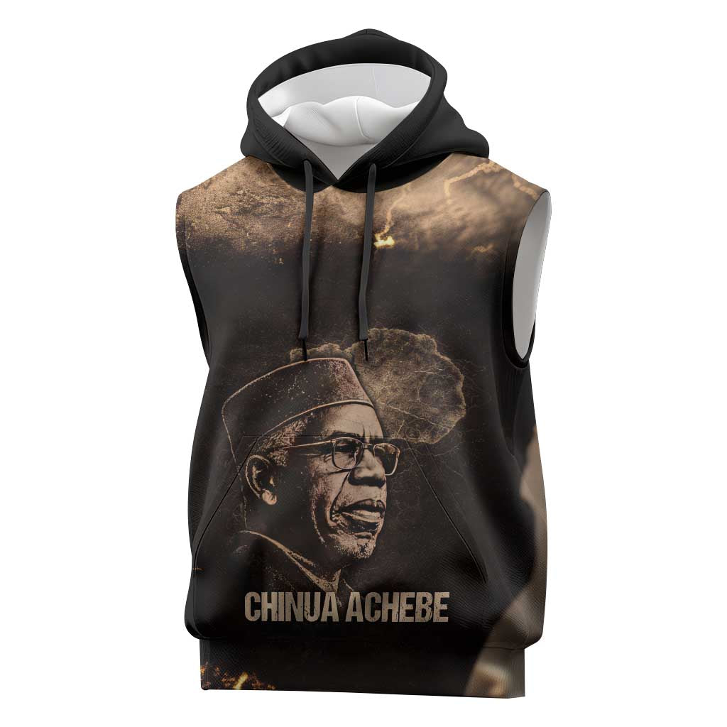 Chinua Achebe Sleeveless Hoodie with Sepia Portrait, Lion Historians Quote and Vintage African Map - Wonder Print Shop