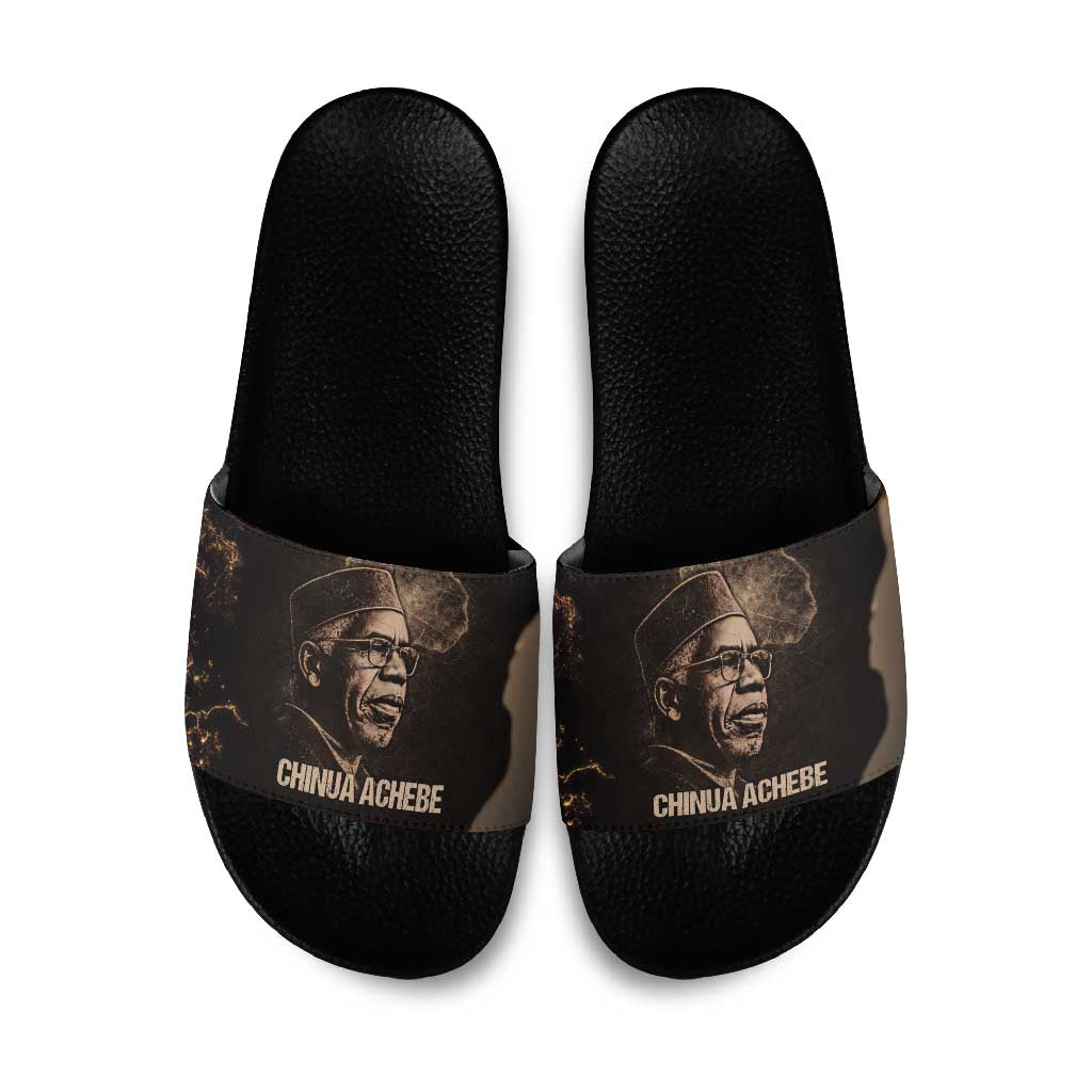 Chinua Achebe Slide Sandals with Sepia Portrait, Lion Historians Quote and Vintage African Map - Wonder Print Shop