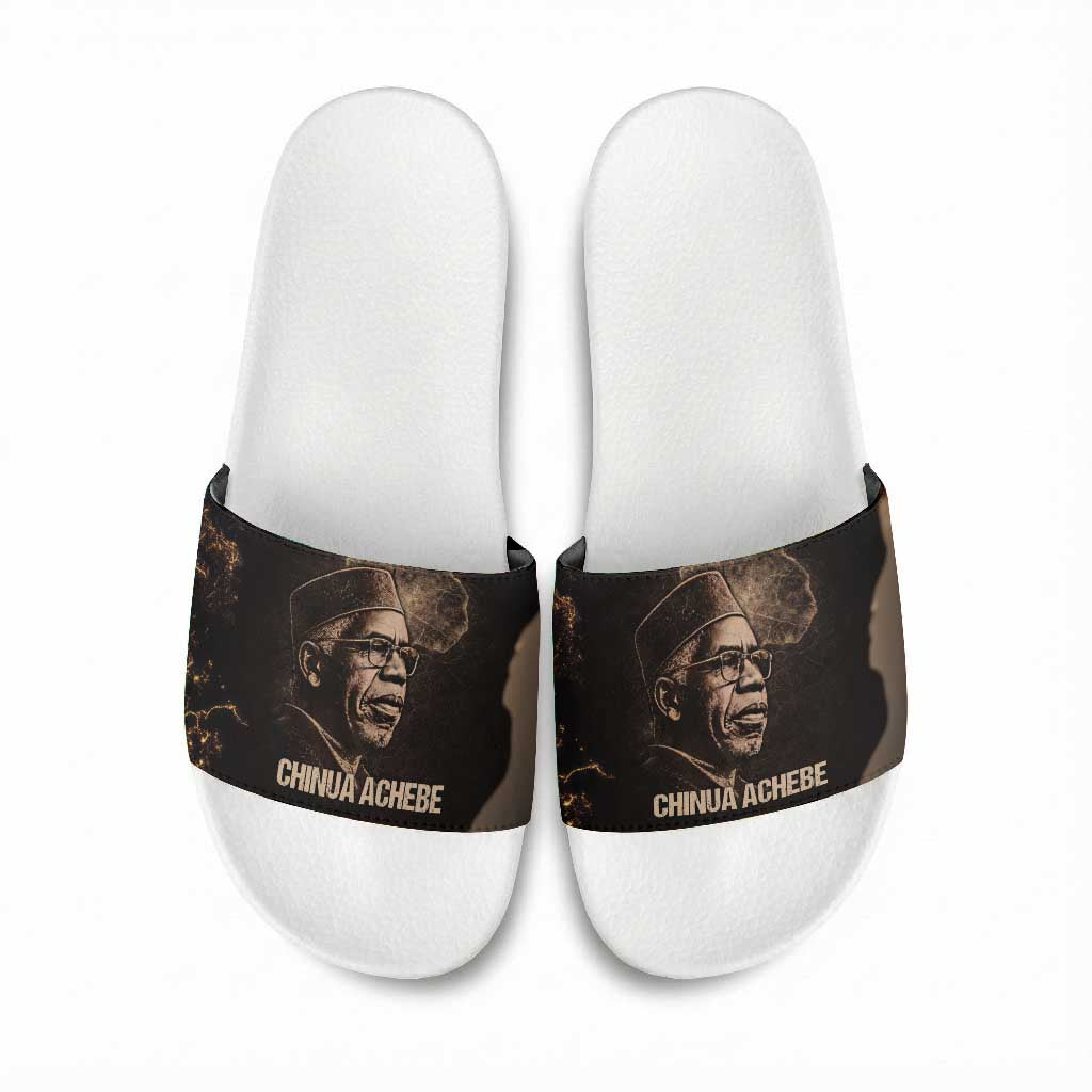 Chinua Achebe Slide Sandals with Sepia Portrait, Lion Historians Quote and Vintage African Map - Wonder Print Shop
