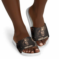 Chinua Achebe Slide Sandals with Sepia Portrait, Lion Historians Quote and Vintage African Map - Wonder Print Shop
