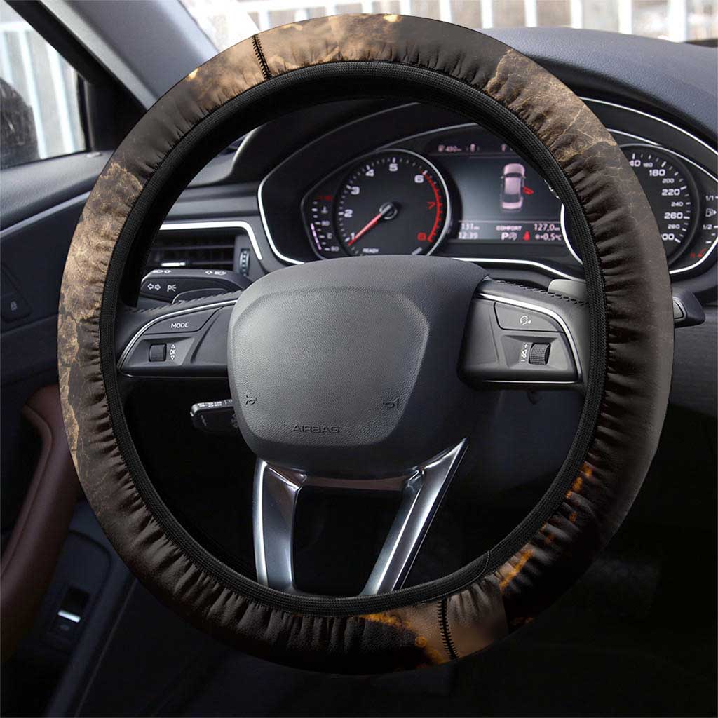 Chinua Achebe Steering Wheel Cover with Sepia Portrait, Lion Historians Quote and Vintage African Map - Wonder Print Shop