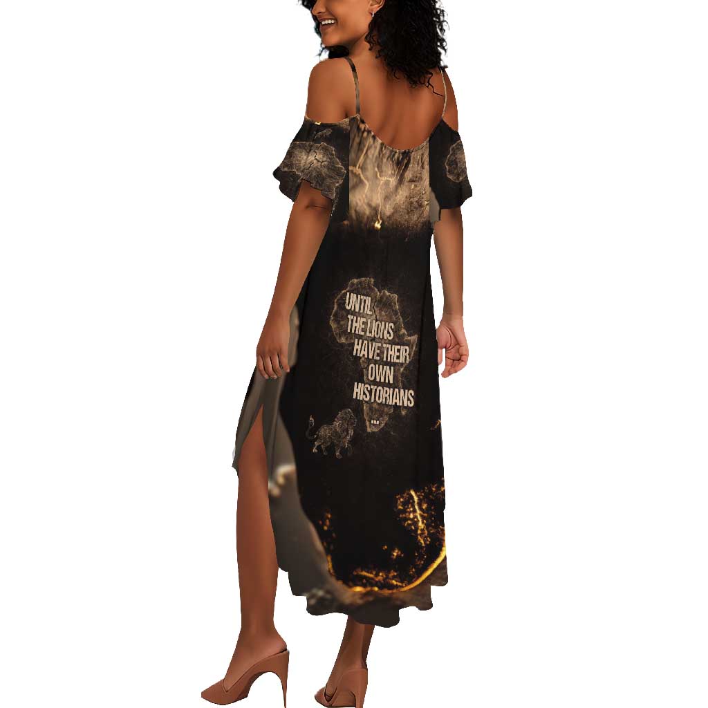 Chinua Achebe Summer Maxi Dress with Sepia Portrait, Lion Historians Quote and Vintage African Map - Wonder Print Shop