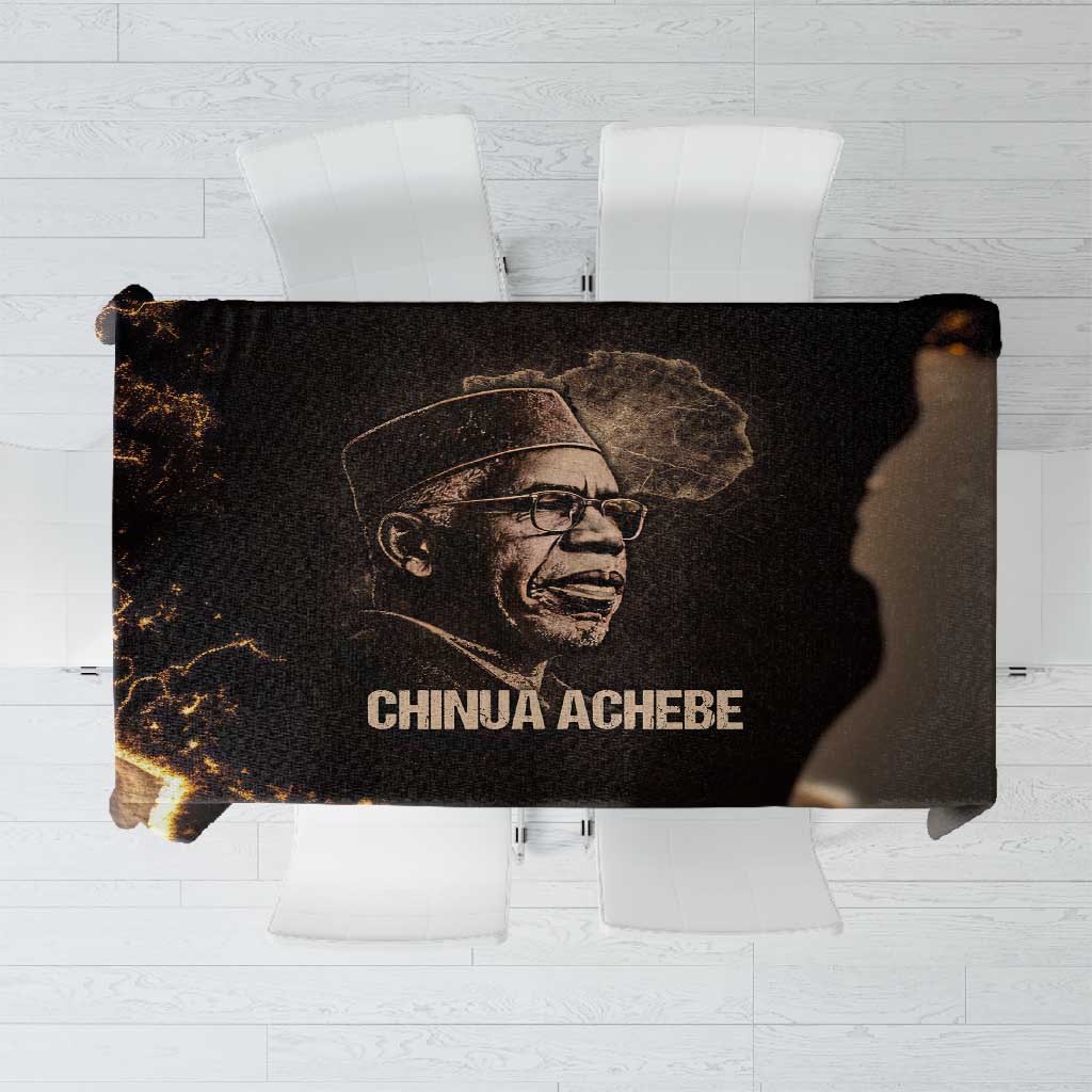 Chinua Achebe Tablecloth with Sepia Portrait, Lion Historians Quote and Vintage African Map - Wonder Print Shop