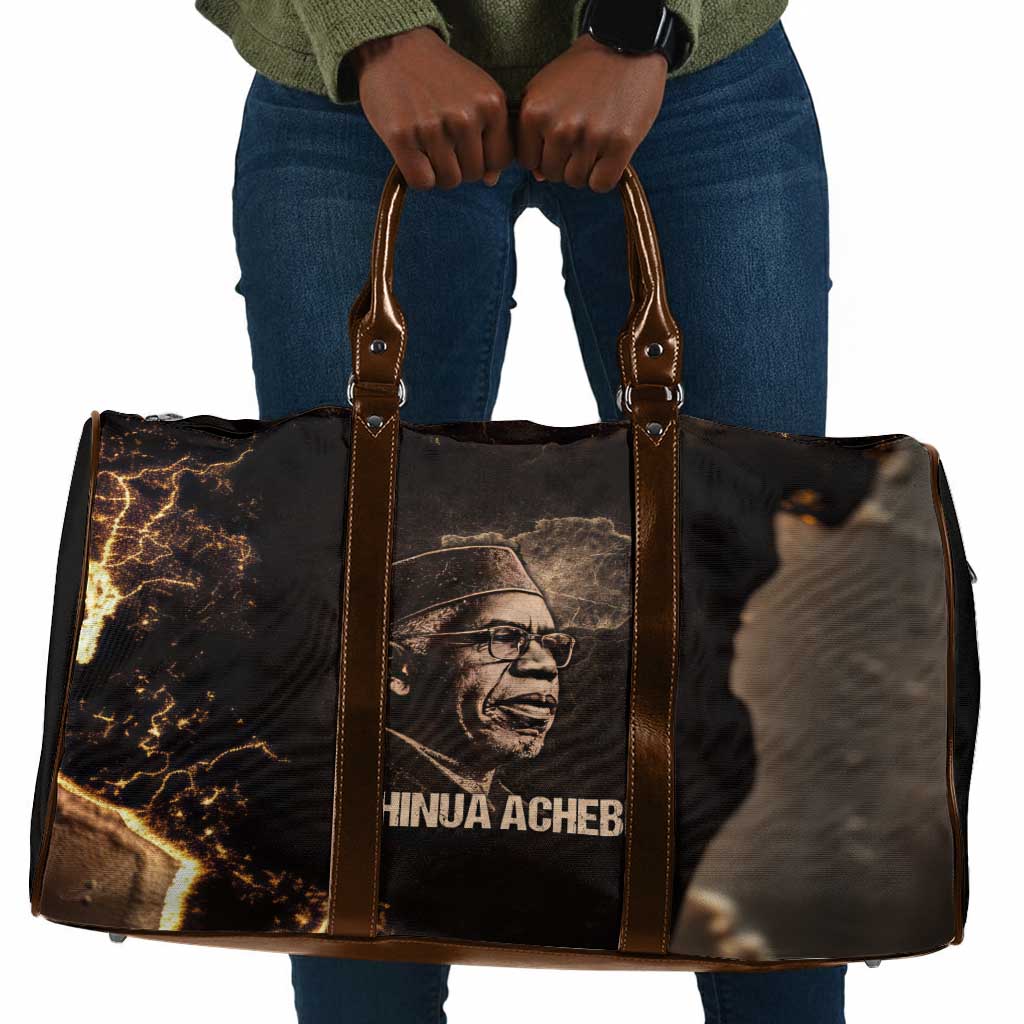 Chinua Achebe Travel Bag with Sepia Portrait, Lion Historians Quote and Vintage African Map - Wonder Print Shop