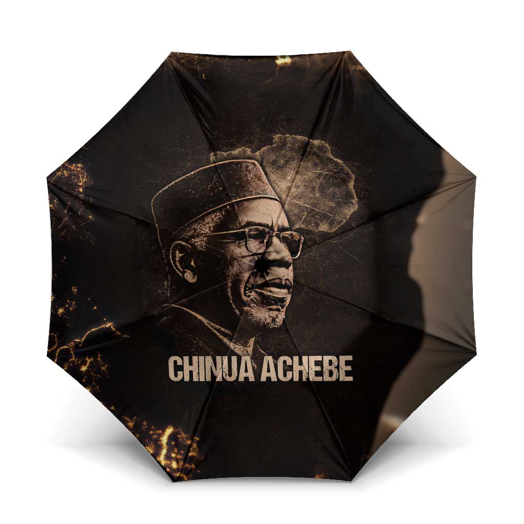 Chinua Achebe Umbrella with Sepia Portrait, Lion Historians Quote and Vintage African Map - Wonder Print Shop