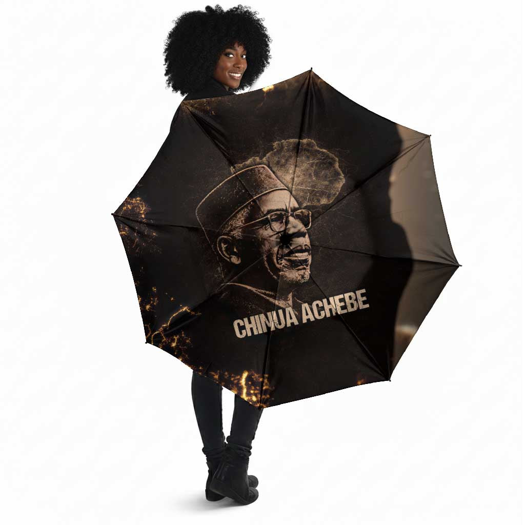 Chinua Achebe Umbrella with Sepia Portrait, Lion Historians Quote and Vintage African Map - Wonder Print Shop