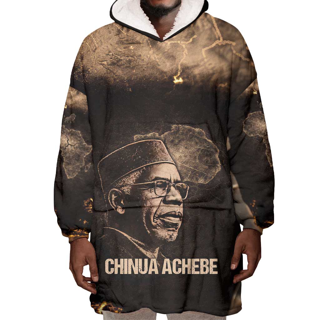 Chinua Achebe Wearable Blanket Hoodie with Sepia Portrait, Lion Historians Quote and Vintage African Map - Wonder Print Shop