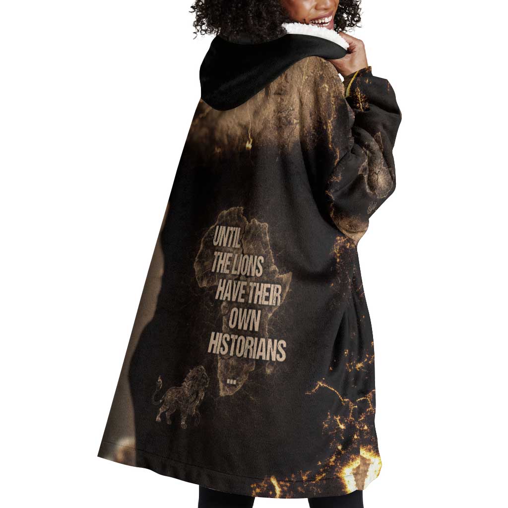Chinua Achebe Wearable Blanket Hoodie with Sepia Portrait, Lion Historians Quote and Vintage African Map - Wonder Print Shop