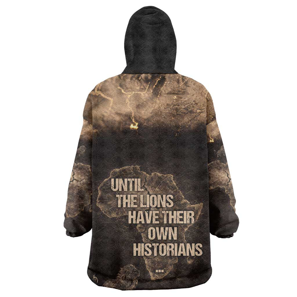 Chinua Achebe Wearable Blanket Hoodie with Sepia Portrait, Lion Historians Quote and Vintage African Map - Wonder Print Shop