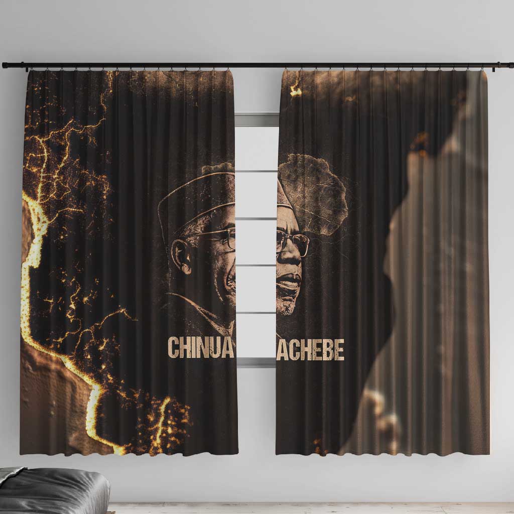 Chinua Achebe Window Curtain with Sepia Portrait, Lion Historians Quote and Vintage African Map - Wonder Print Shop
