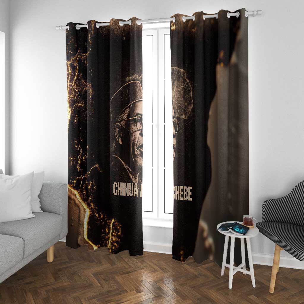 Chinua Achebe Window Curtain with Sepia Portrait, Lion Historians Quote and Vintage African Map - Wonder Print Shop