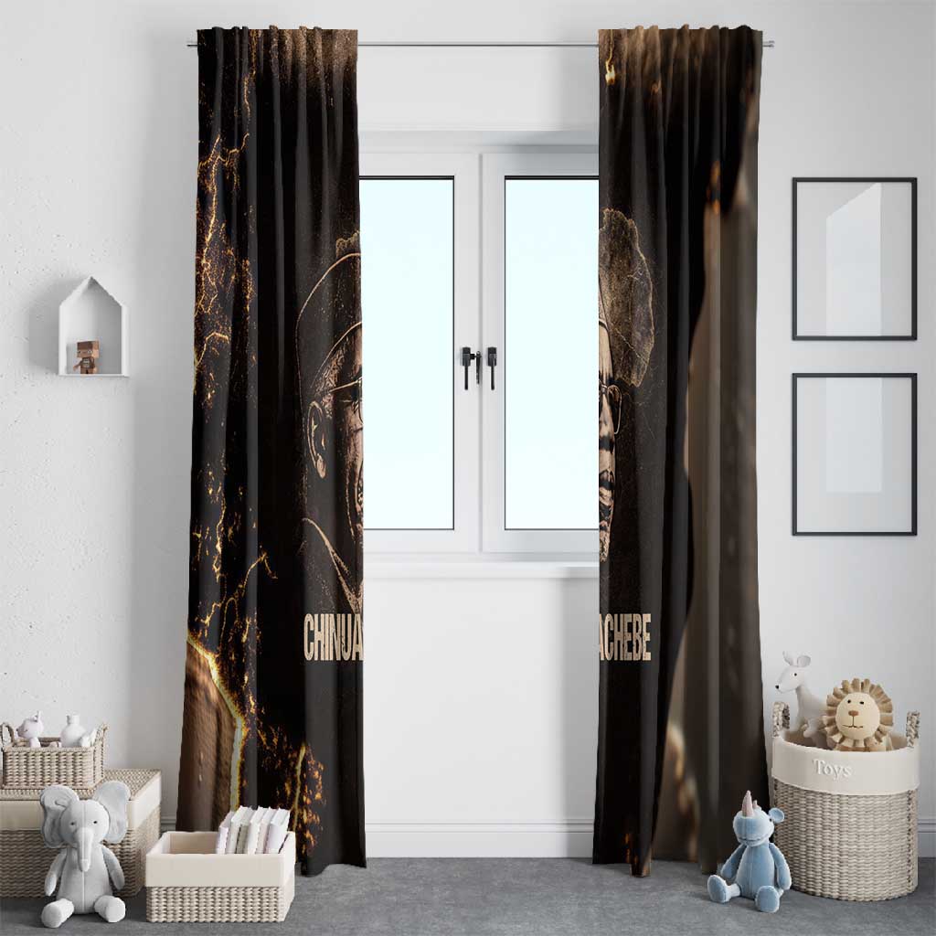 Chinua Achebe Window Curtain with Sepia Portrait, Lion Historians Quote and Vintage African Map - Wonder Print Shop