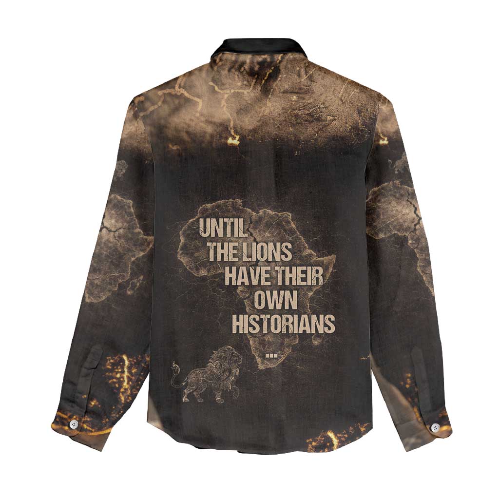 Chinua Achebe Women Casual Shirt with Sepia Portrait, Lion Historians Quote and Vintage African Map - Wonder Print Shop