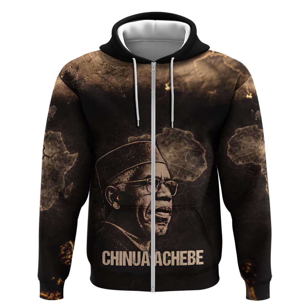 Chinua Achebe Zip Hoodie with Sepia Portrait, Lion Historians Quote and Vintage African Map - Wonder Print Shop