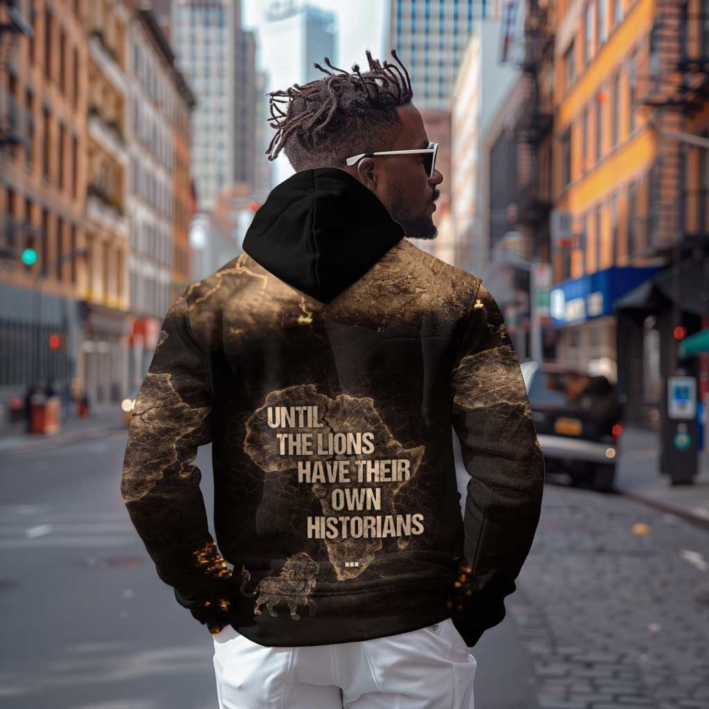 Chinua Achebe Zip Hoodie with Sepia Portrait, Lion Historians Quote and Vintage African Map - Wonder Print Shop