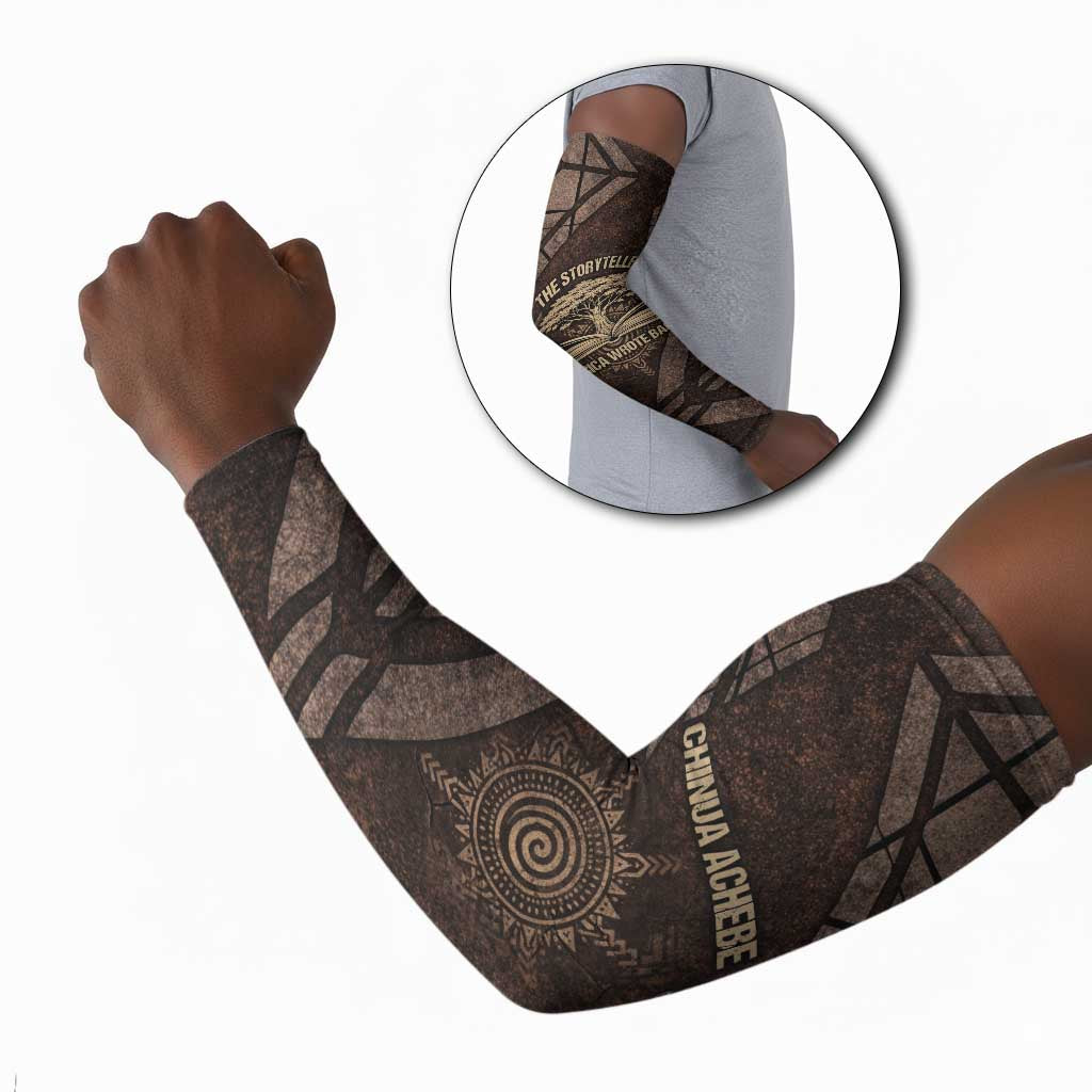 Chinua Achebe Arm Sleeves with Tribal Symbol Design, The Storyteller Quote and Africa Wrote Back - Wonder Print Shop