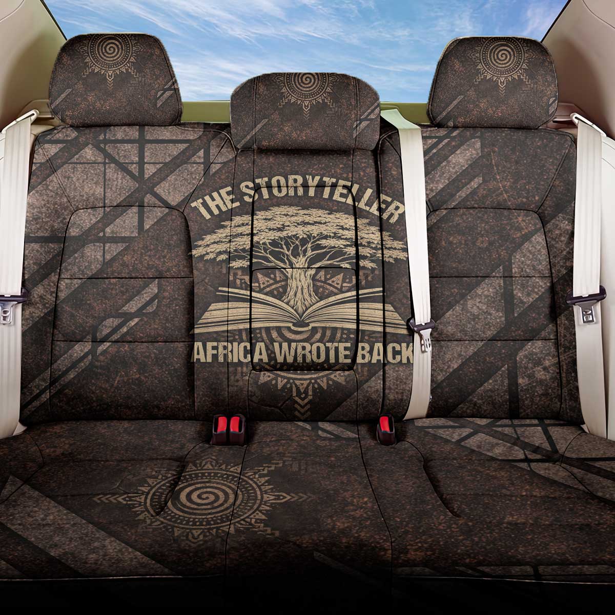 Chinua Achebe Back Car Seat Cover with Tribal Symbol Design, The Storyteller Quote and Africa Wrote Back - Wonder Print Shop